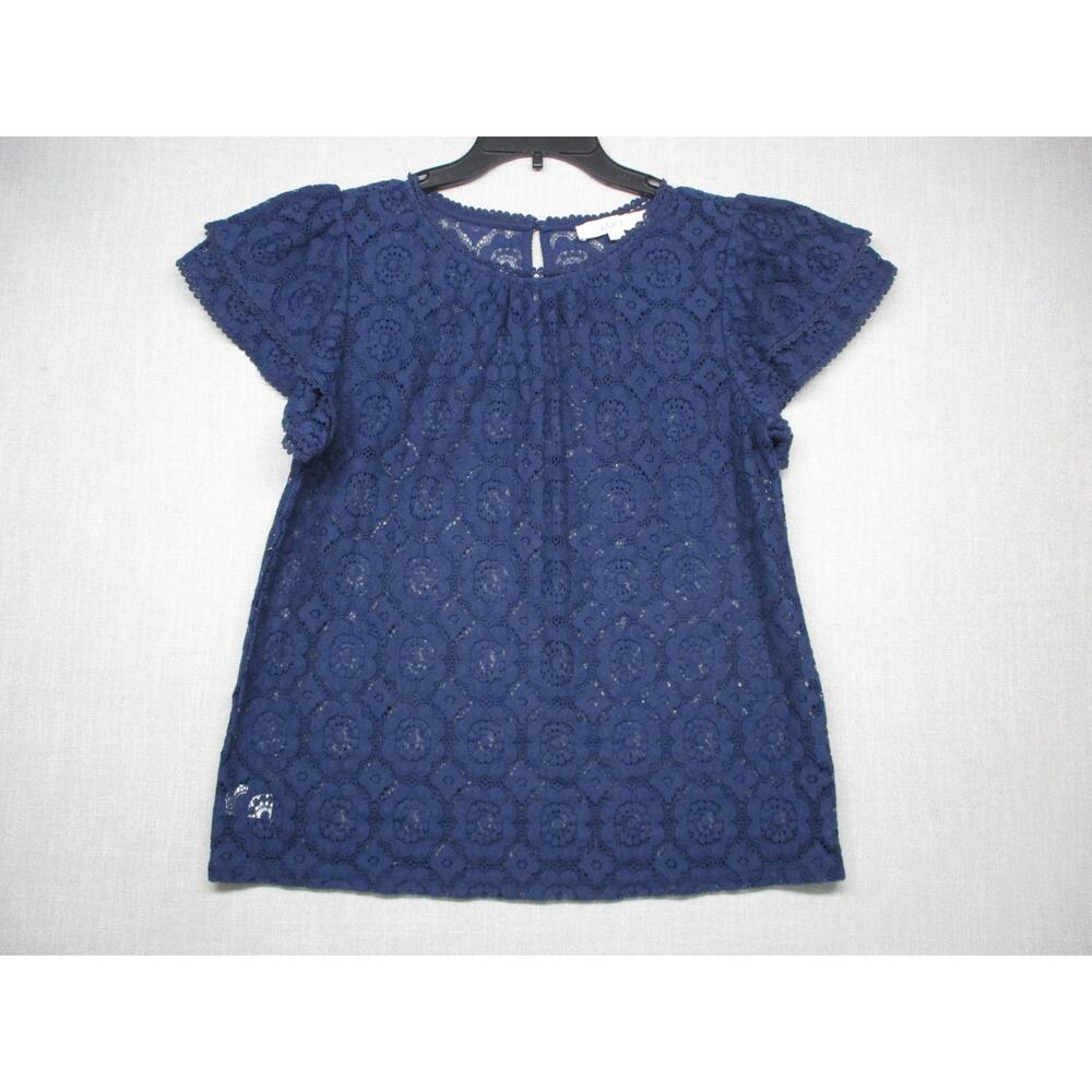 LOFT Blue BOHO Modern Lace Overlay Top‎ Womens Size Small